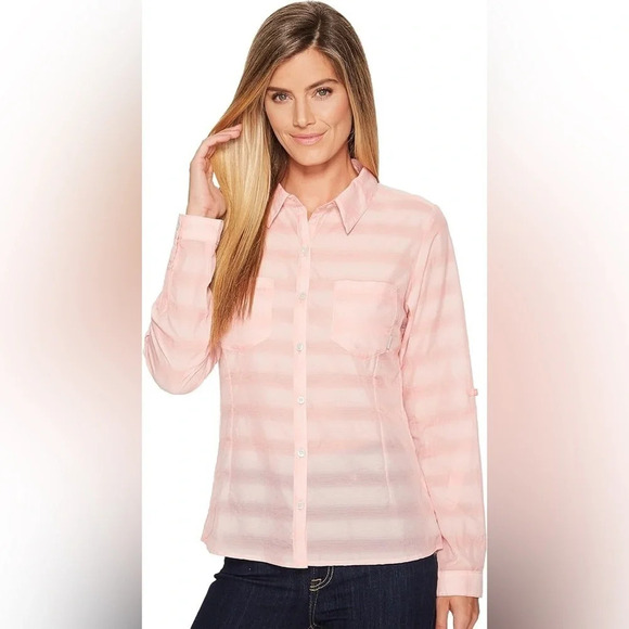 Columbia Women's Summer Trek Long-Sleeve Shirt in Light Pink Stripes Size M - Picture 1 of 11
